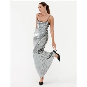 Rumored Silver Sequin Maxi Dress